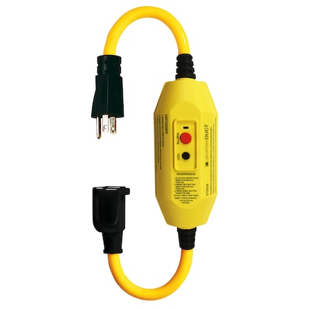 Electriduct SJTW; Inline GFCI GFCI Extension Cord, 12 AWG, Indoor/Outdoor, 12/3, 1 Outlets, 5-15R, Yellow GFCI-ED-IL18IN1P